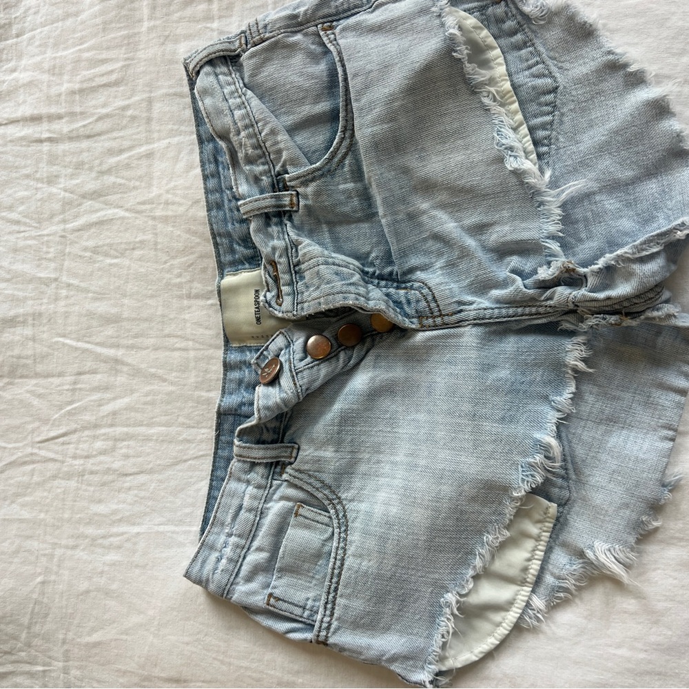 One Teaspoon Blue Jean Shorts Frayed Hem